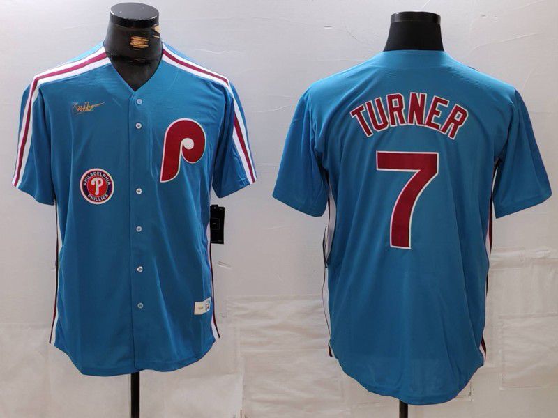 Men Philadelphia Phillies #7 Turner Blue Throwback 2024 Nike MLB Jersey style 3